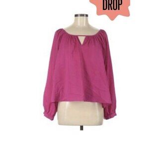 Hy & Dot Hot Pink Open Back Blouse Sz XS Flowy Long Sleeve Casual NEW
